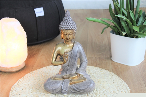 Statuette Bouddha Shunya Mudra en Résine Grise 27 cm