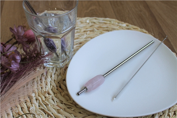 Paille en métal Quartz Rose