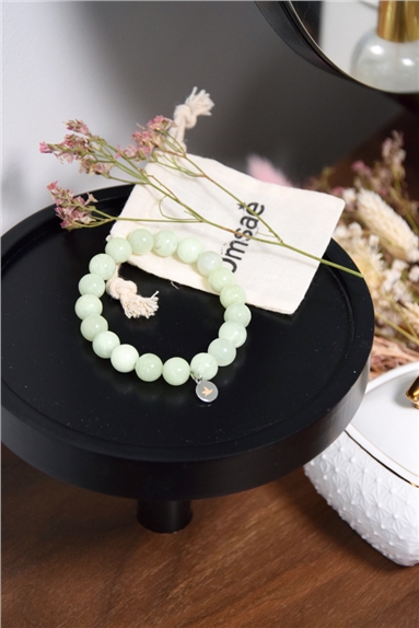 Bracelet Calcédoine Verte Perles rondes 10 mm