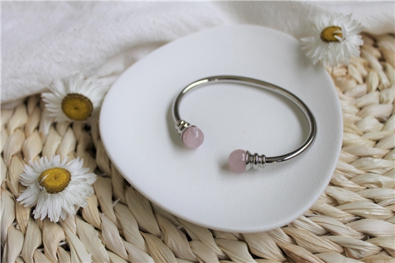 Bracelet cuivre avec Aimants Jonc Métal argenté Perles Quartz Rose
