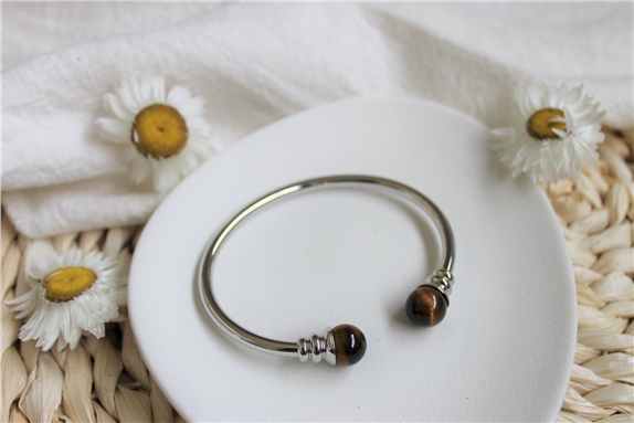 Bracelet cuivre avec Aimants Jonc Métal argenté Perles Œil de Tigre