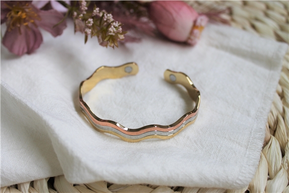 Bracelet cuivre avec Aimants Jonc Forme vagues 3 métaux