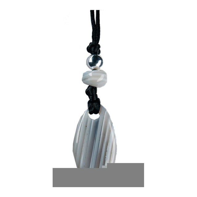 [4034113011482] Collier Agate Rubanée Perle métallique Cordon noir