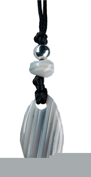 [4034113011482] Collier Agate Rubanée Perle métallique Cordon noir