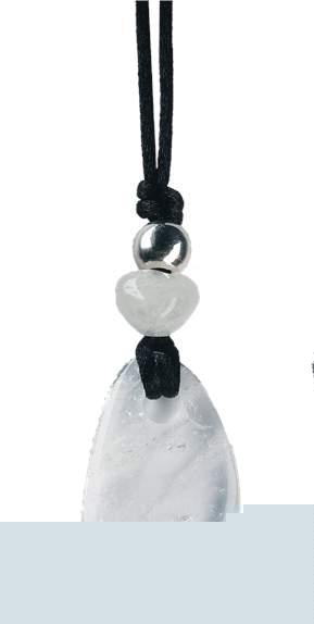 Collier Cristal de Roche Perle métallique Cordon noir