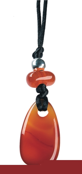 Collier Cornaline chauffée Perle métallique Cordon noir