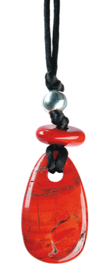 Collier Jaspe Rouge Perle métallique Cordon noir