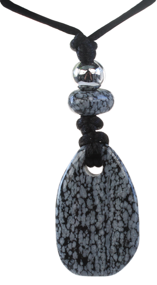 Collier Obsidienne Noire Perle métallique Cordon noir