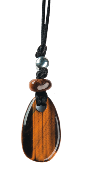 Collier Oeil de Tigre Perle métallique Cordon noir