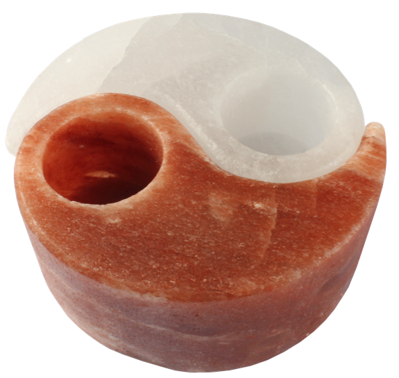 Bougeoir Yin Yang - Cristal de sel blanc et orangé