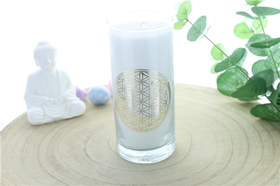 Bougie en Cire végétale Blanche Fleur de vie