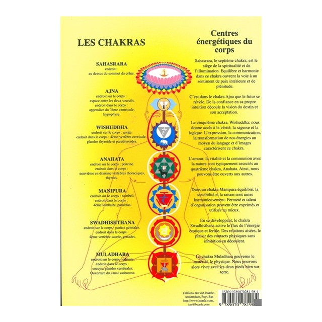 [9789070281984] Planche plastifiée des Chakras fond jaune(A5) - J.Baarle