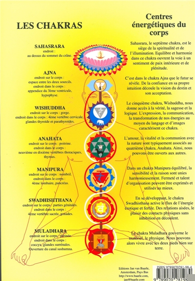 Planche plastifiée des Chakras fond jaune(A5) - J.Baarle