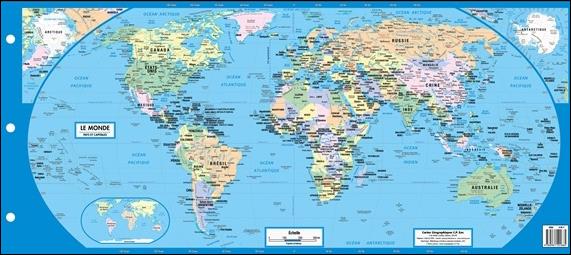 Carte géographique - Le Monde - Pays et Capitales - Carte plastifiée