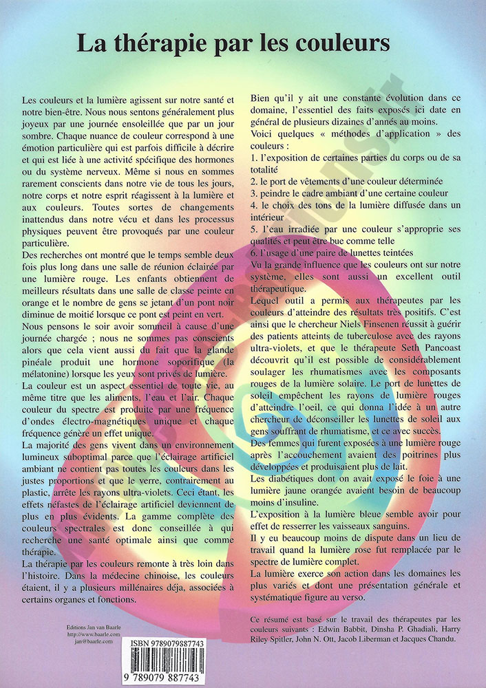 [9789079887743] Planche plastifiée Thérapie par les couleurs (A4) - J.Baarle