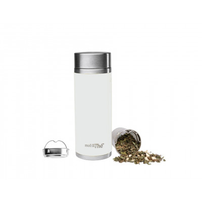 Théière nomade 300ml inox blanc brillant Qwetch + 2 filtres - 7,3 x 19,3 x 7,2