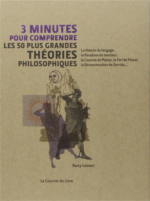 3 minutes pour comprendre ; les 50 plus grandes théories philosophiques ; la théorie du langage, le Paradoxe du menteur, la Caverne de Platon, le Pari de Pascal, la Déconstruction de Derrida...