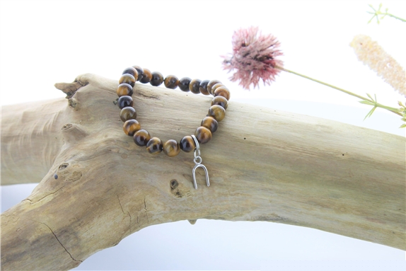 Bracelet Oeil de tigre Perles rondes 8 mm et Breloque fer à cheval (copie)