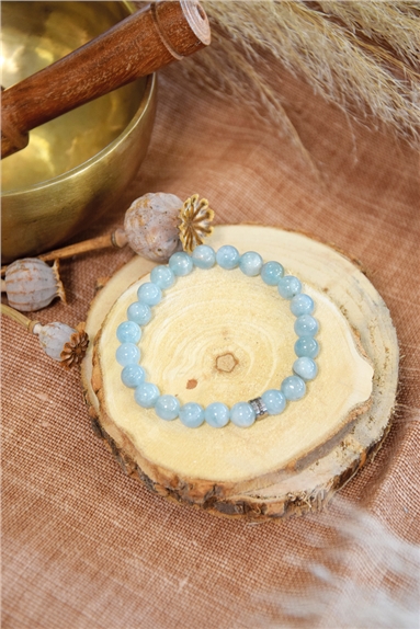 Bracelet Aigue-Marine Perles Rondes 8 mm