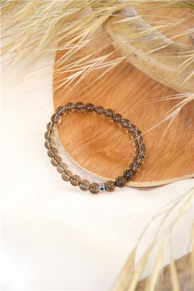 Bracelet Quartz Fumé Perles rondes 6 mm