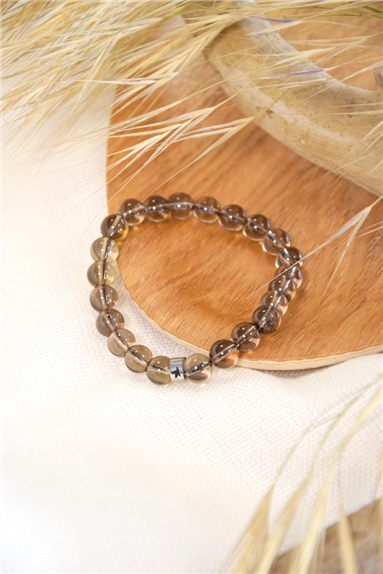 Bracelet Quartz Fumé Perles rondes 8 mm