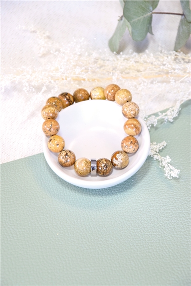 Bracelet Jaspe Paysage Perles rondes 12 mm