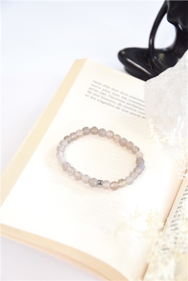 Bracelet Calcédoine Grise Perles Rondes 6 mm