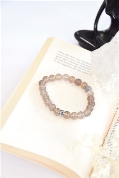 Bracelet Calcédoine Grise Perles Rondes 8 mm