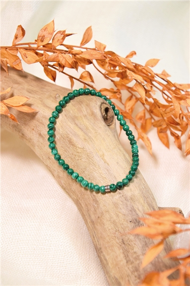 [3660341715000] Bracelet Malachite Perles Rondes 4 mm