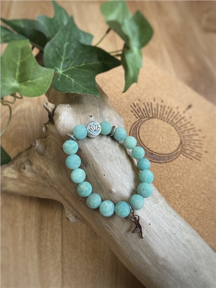 Bracelet Amazonite Perles rondes 10 mm Breloque Yoga Arbre