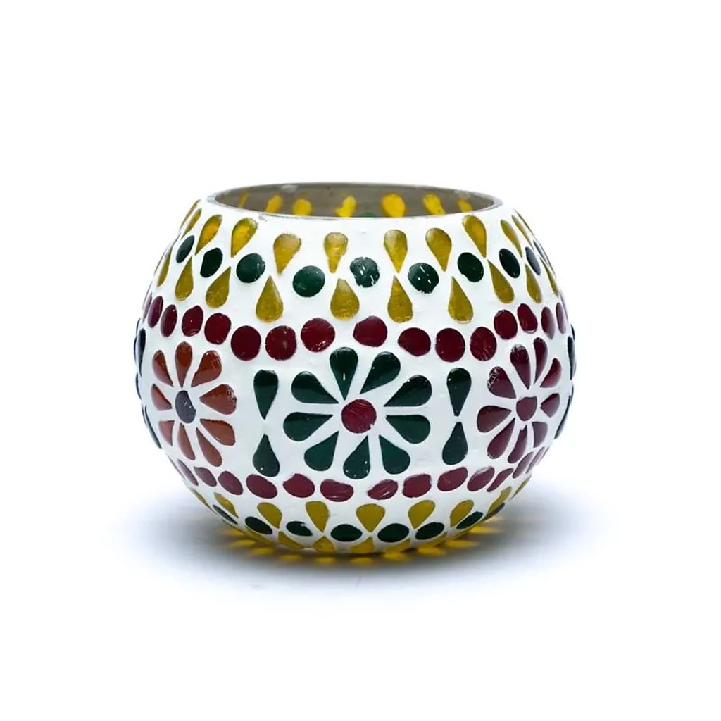 Photophore fleurs en mosaïque | 7cm