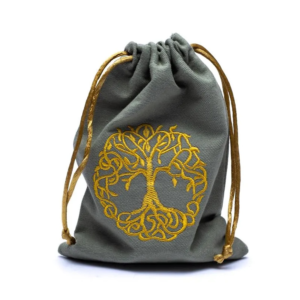 Sac en coton avec arbre de vie vert | 19x13cm