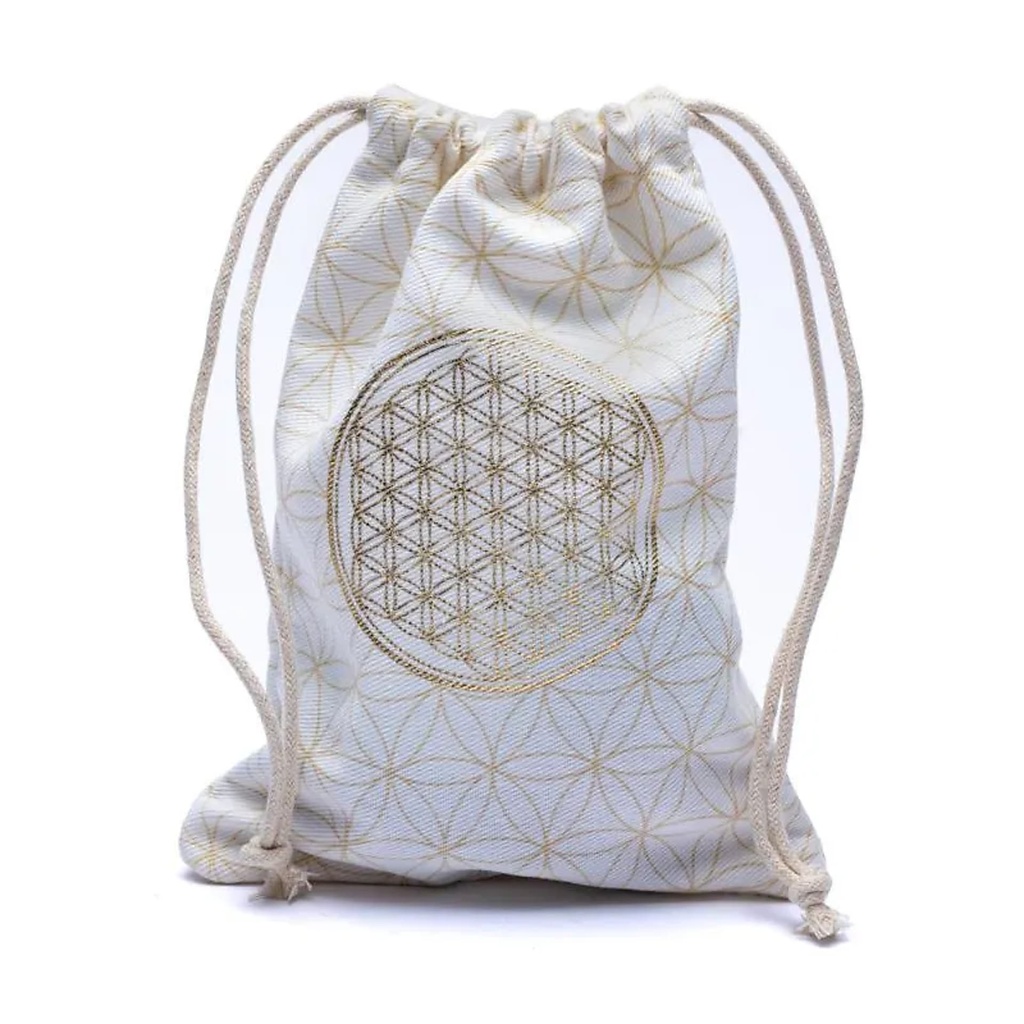 Sac en coton fleur de vie blanc | 19x13cm