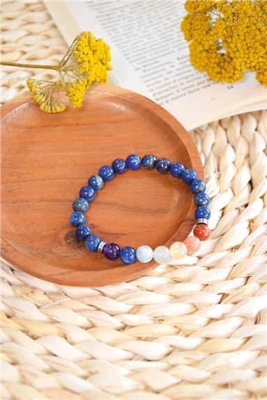 Bracelet 7 Chakras Lapis lazuli Perles rondes 8 mm