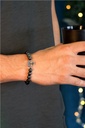 Bracelet Perles rondes 8 mm Hématite et Onyx Charm Arbre de vie
