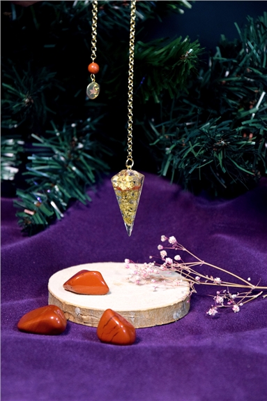 Pendule Équilibre Jaspe rouge et Achillée millefeuille