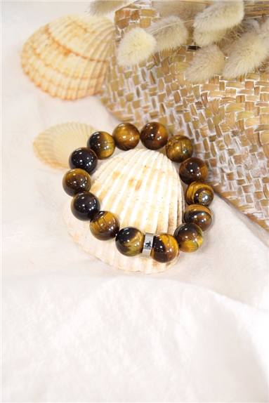 Bracelet Oeil de Tigre Perles rondes 14 mm