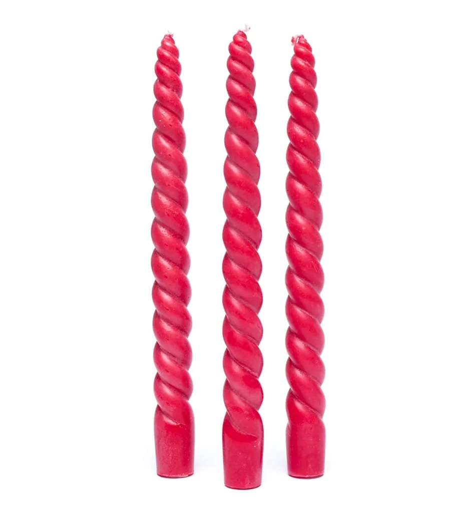 Bougie de table torsadée rouge non parfumée | 23cm