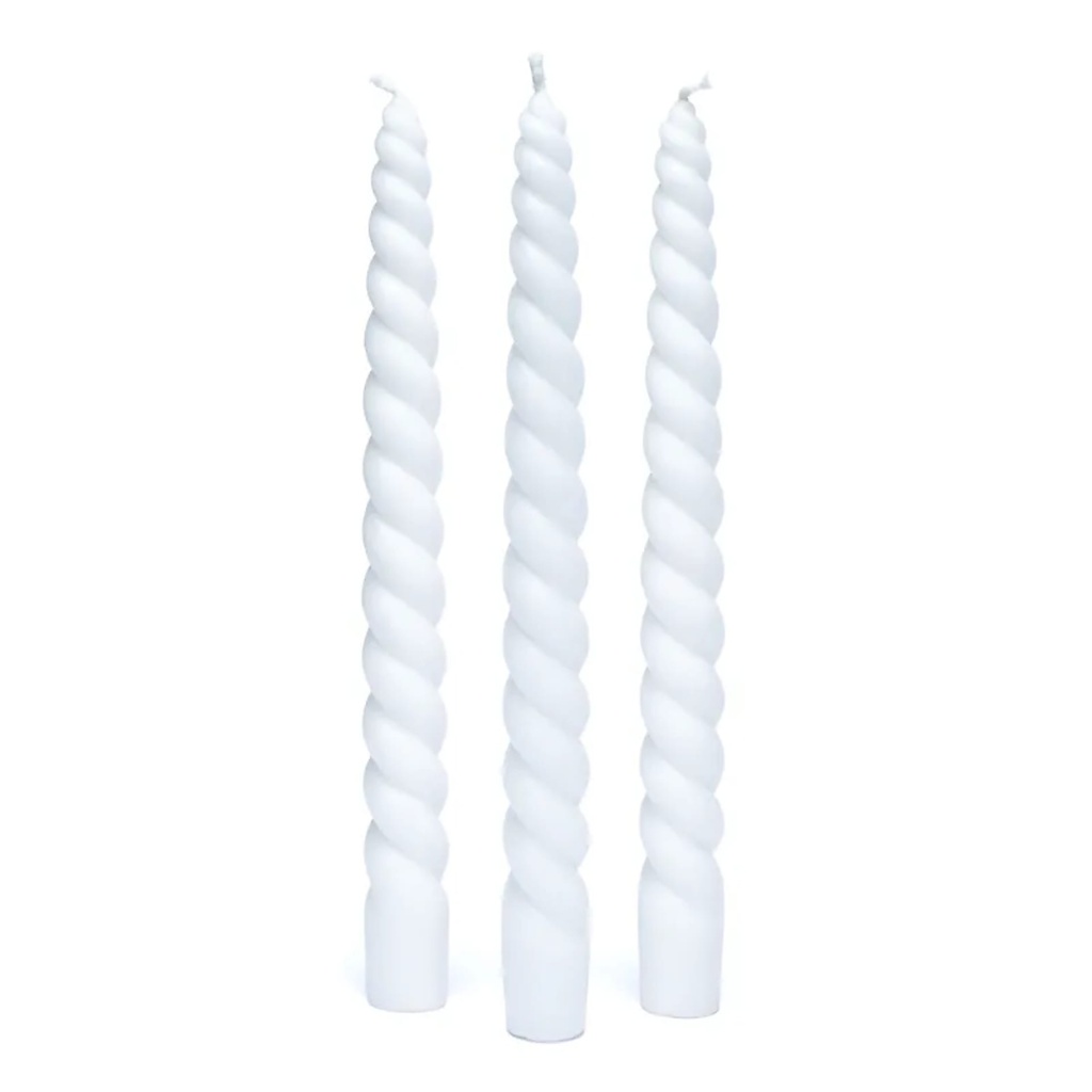 [8720512977509] Bougie de table torsadée blanche non parfumée | 23cm