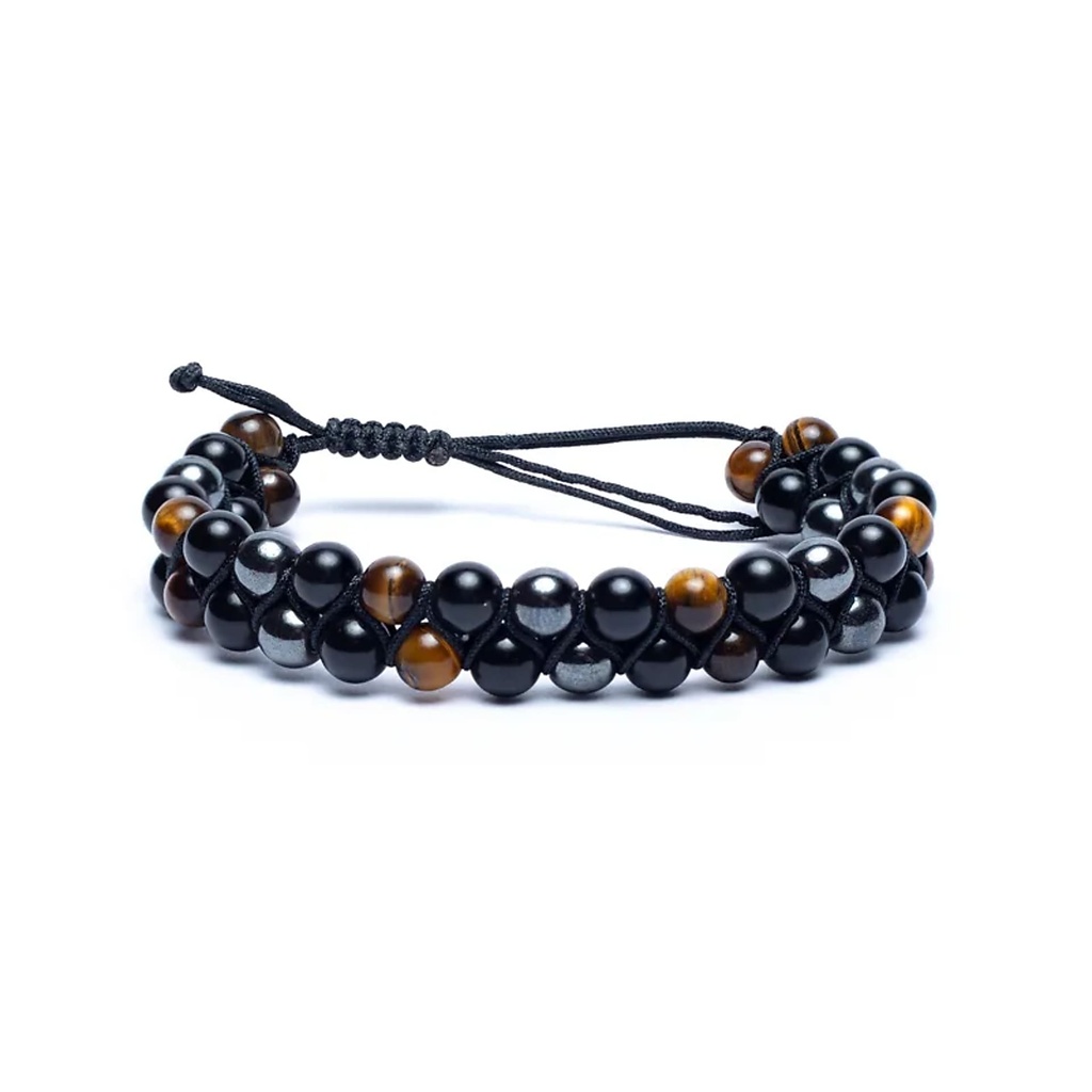 Bracelet hématite/obsidienne/oeil de tigre réglable | 0.6cm