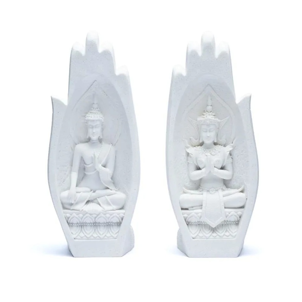 [8720512978414] Namaste Mudra Mains avec Bouddha blanc | 11x21cm