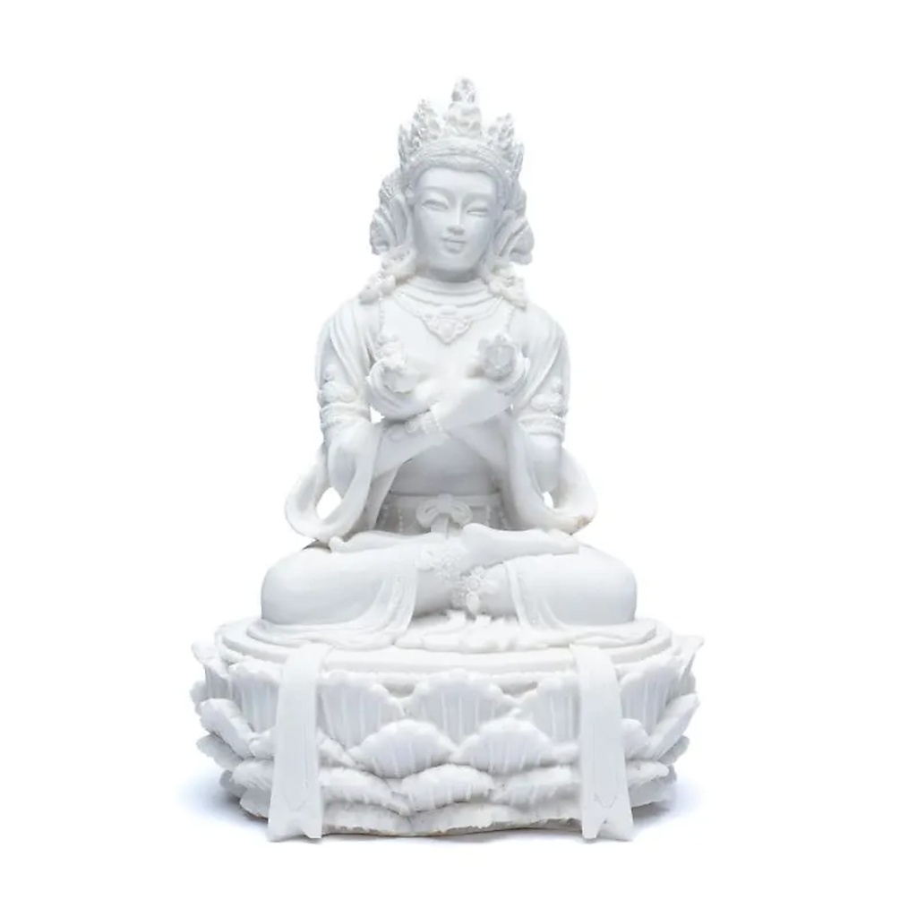 [8720512978445] Statue bouddha avec dorje et cloche blanc | 11x17cm