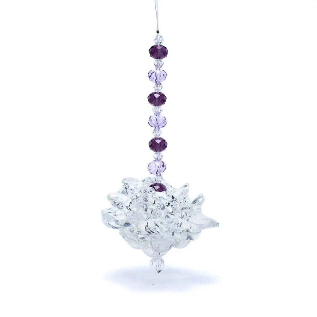 Feng Shui Lotus en cristal avec chaîne violette | 10 cm