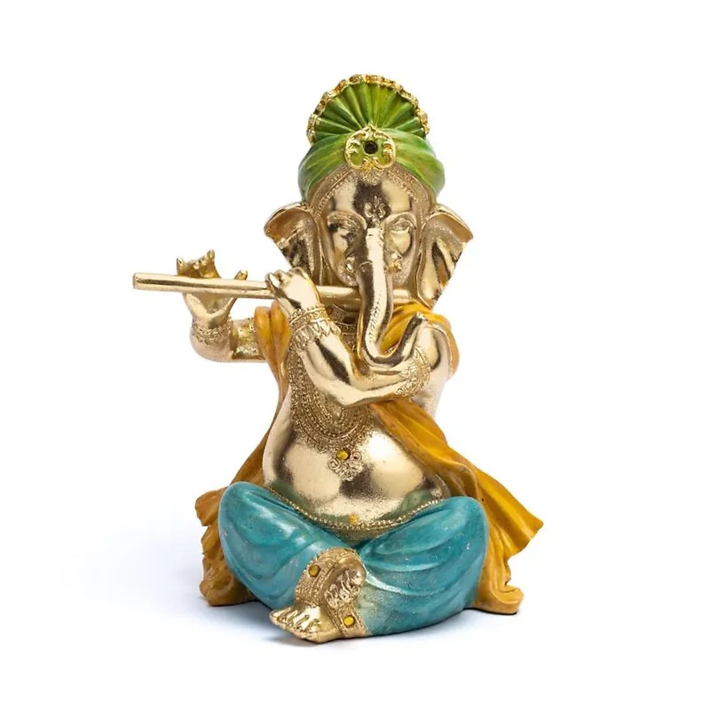 Statue Ganesh avec flûte | 28x18x13 cm