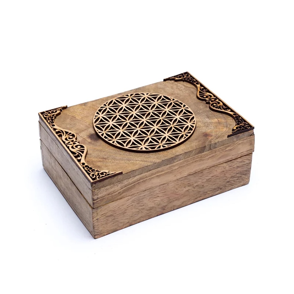 Coffret tarot Fleur de Vie manguier | 18x12x7 cm