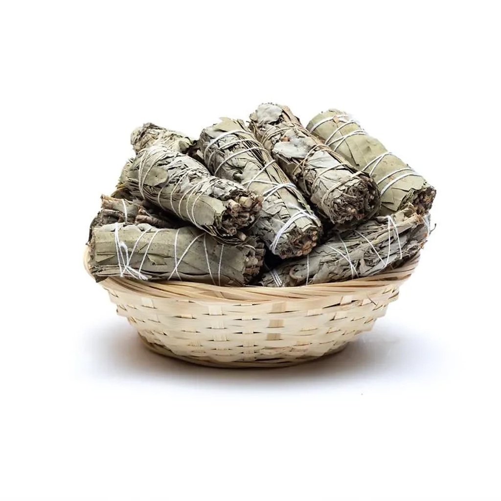 Smudge de sauge blanche à l'Eucalyptus S panier de 24 | ±10-11cm; ±25-35g