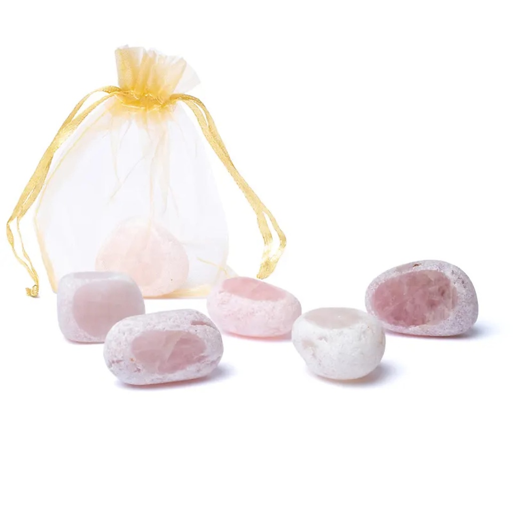 Quartz Rose Emma Egg Gemme dans un sac en organza | ±2.5-3.5cm; ±25g