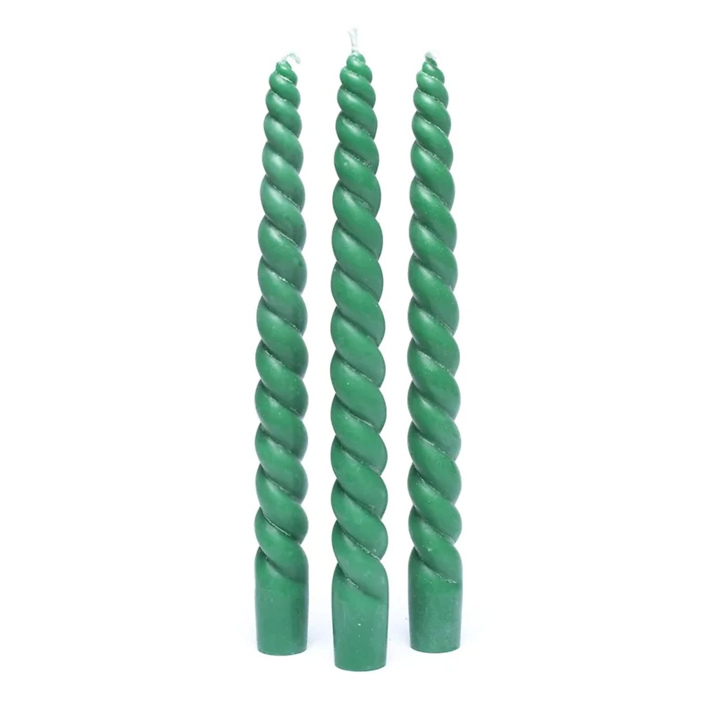 Bougie de table torsadée verte non parfumée | 23cm