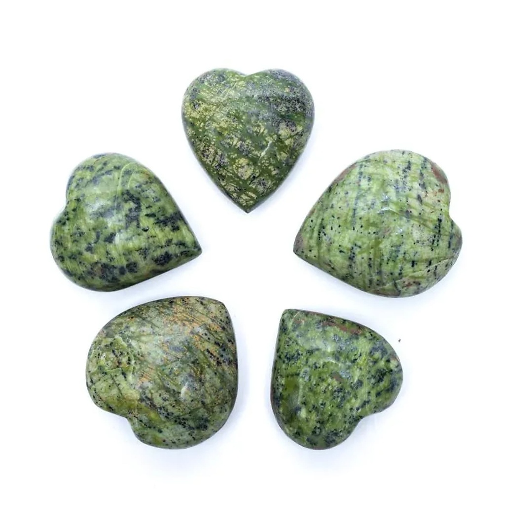 Coeur en Serpentine verte Pierre de soucis | 5x4,5x2,5cm