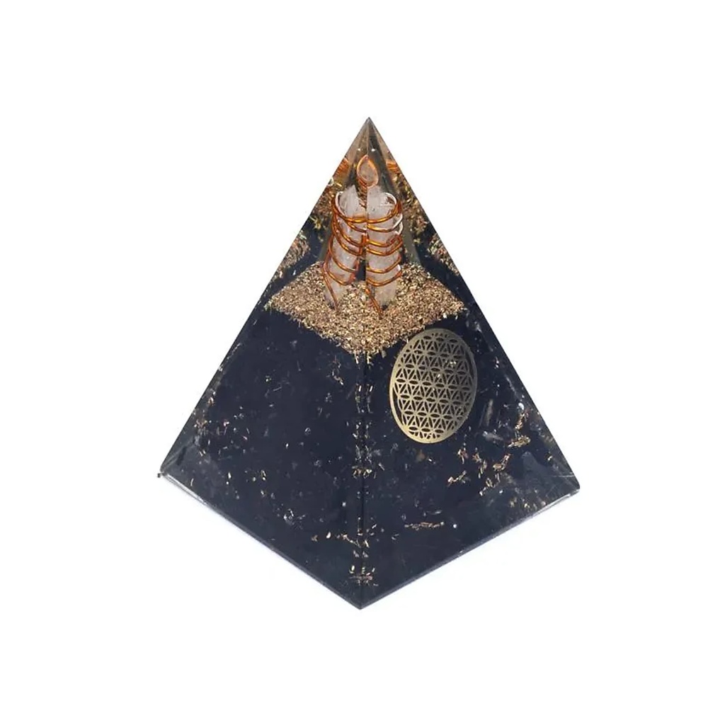 [8720512976724] Orgonite Pyramide tourmaline fleur de vie | 5x5x8cm